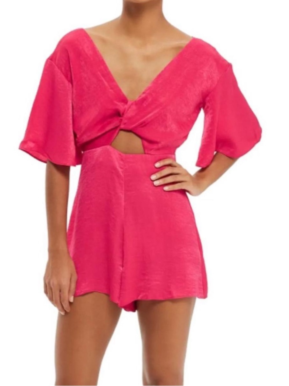 TOPSHOP Hot Pink Knot Front Romper